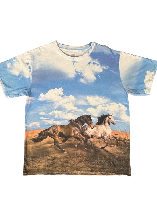 twik Tops - twik Women’s Size L Graphic Tee with Running Horses - Organic Cotton